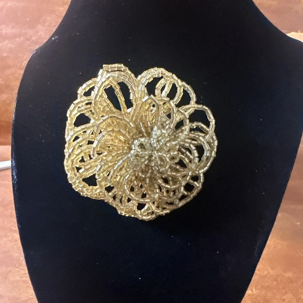 Talbots Brooch Beaded Gold-tone Pin 2.25 Great Condition VTG